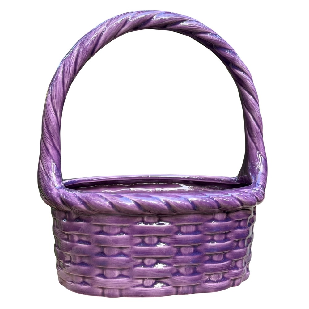 Basket Planter Byron‎ Molds 1981 Ceramic Purple Woven Texture Home Decor Bowl